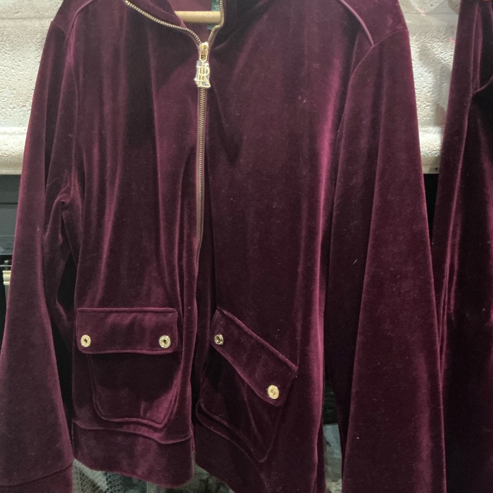 Lauren Ralph Lauren Velvet Bomber Jacket and Pants in Deep Burgundy